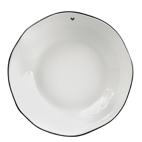 Soup or Pasta Plate white/little heart in black 21x5cm